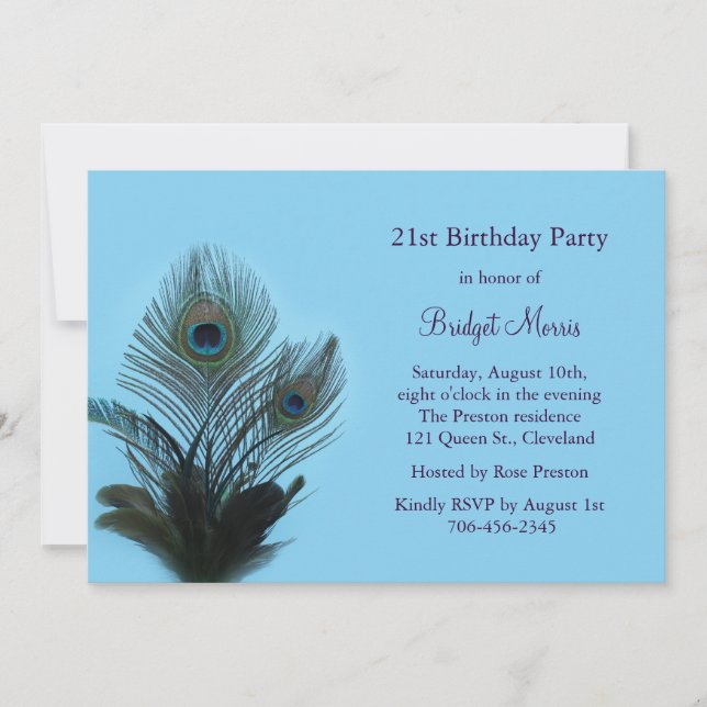 Elegant Peacock 21st Birthday Invitation (Front)
