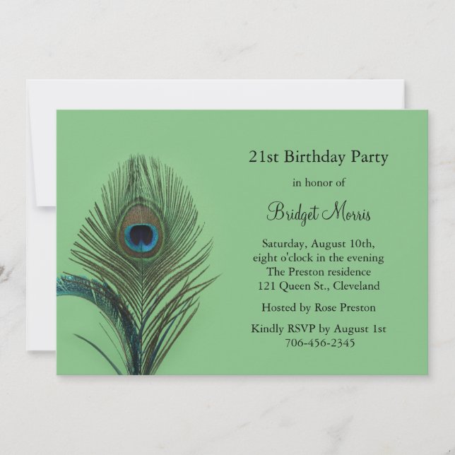 Elegant Peacock 21st Birthday Invitation (Front)