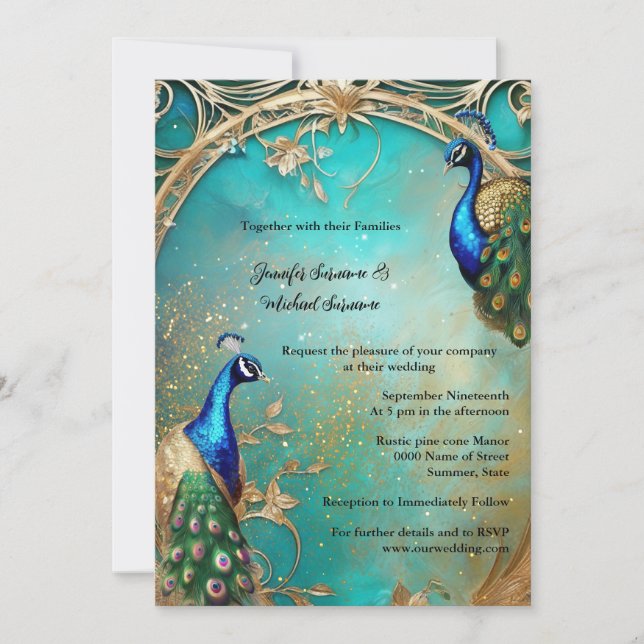 Elegant peacock and feathers vintage elegant chic invitation (Front)