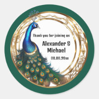 Elegant peacock art nouveau frame thank you green