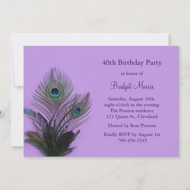 Elegant Peacock Birthday Invitation (Front)