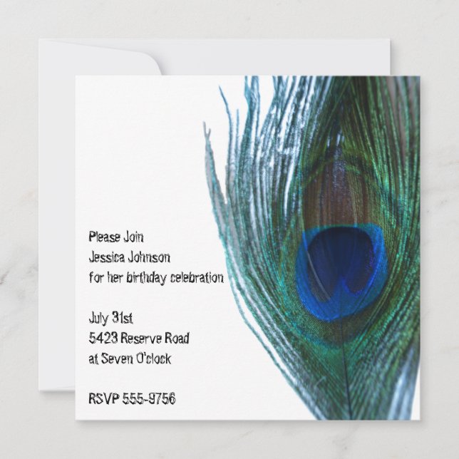 Elegant Peacock Birthday Invitation (Front)