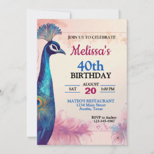 Elegant Peacock Birthday Party Invitation