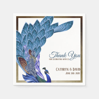 Elegant Peacock Blue & Gold Foil Custom Napkin