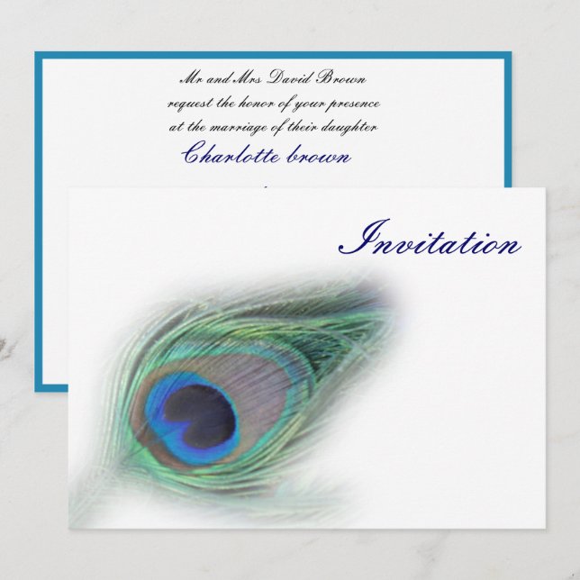 elegant peacock blue wedding invitation (Front/Back)
