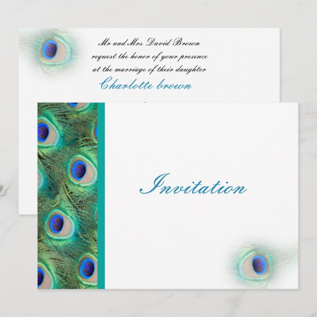 elegant peacock blue wedding invitation (Front/Back)