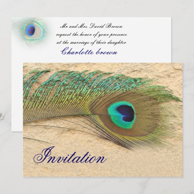 elegant peacock blue wedding invitation (Front/Back)
