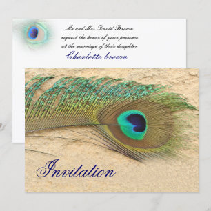 elegant peacock blue wedding invitation