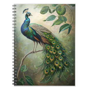 Elegant Peacock Botanical Wall Art Print Notebook