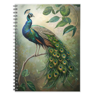 Elegant Peacock Botanical Wall Art Print Notebook