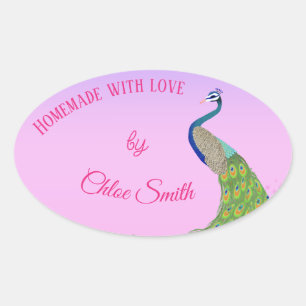 Elegant Peacock Bridal Shower Baked Goods Oval Sticker