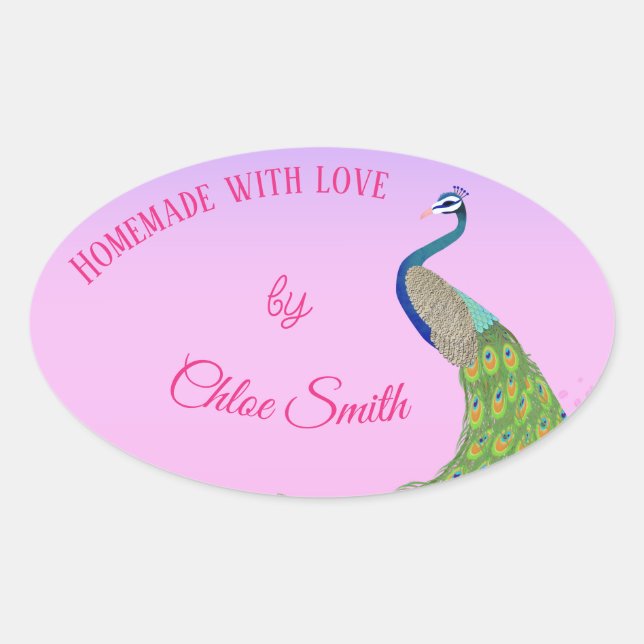 Elegant Peacock Bridal Shower Baked Goods Oval Sticker (Front)