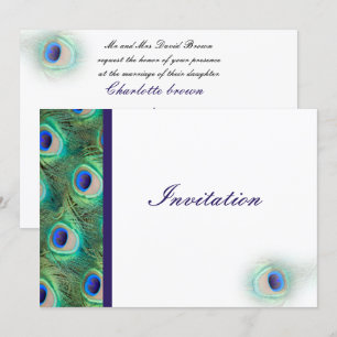 elegant peacock cobalt blue wedding invitation