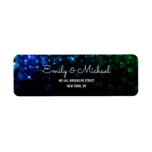 Elegant peacock colour bokeh retrun address labels (Front)