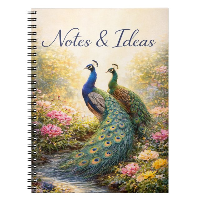 Elegant Peacock Couple Design | Aesthetic Nature  Notebook (Front)