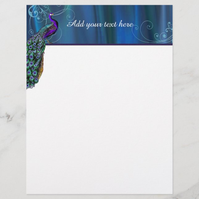 Elegant Peacock Custom Letterhead Stationery (Front)