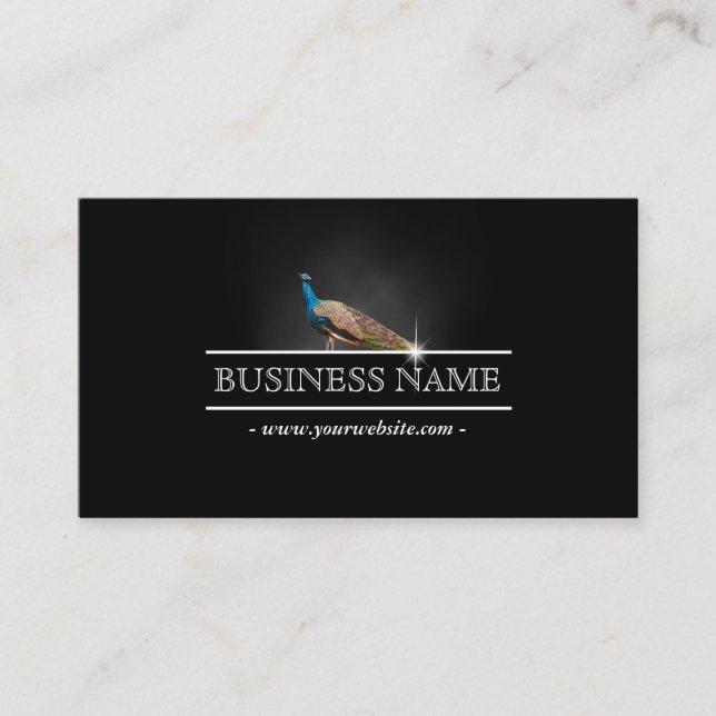 Elegant Peacock Dark Business Card (Front)
