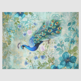 Elegant Peacock Distressed Blue Floral Tissue Paper