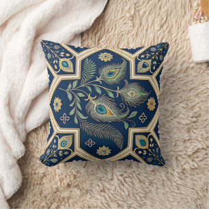 Elegant Peacock Feather Decorative Throw Pillow