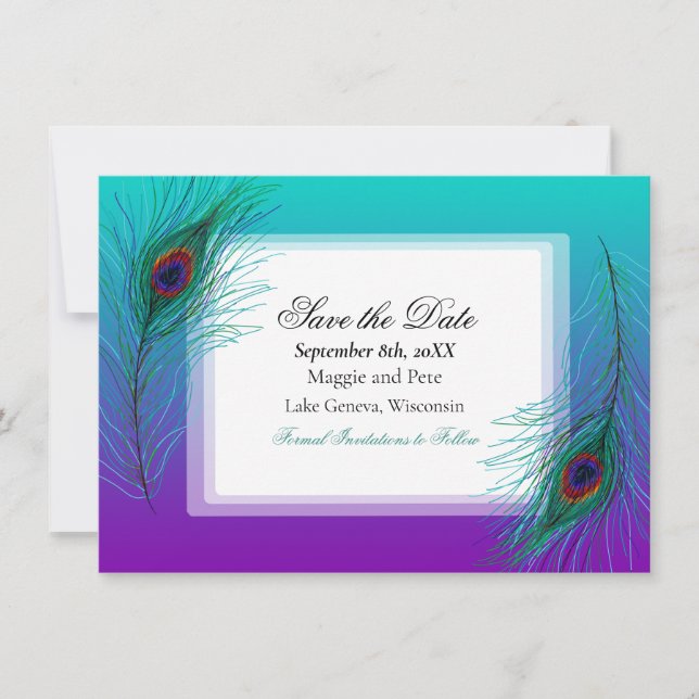 Elegant Peacock Feather Elegant Save the Date Invitation (Front)