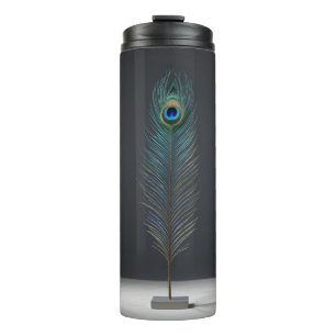 Elegant Peacock Feather on Dark Background Thermal Tumbler