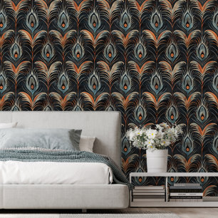 Elegant Peacock Feather Pattern Removable Wallpaper