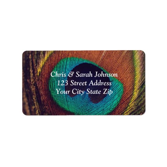 Elegant peacock feather peafowl eye custom luxury address label