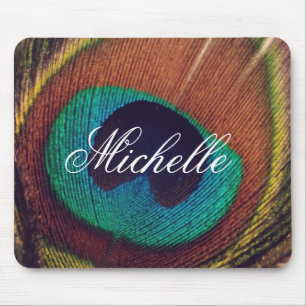 Elegant peacock feather peafowl eye personalised mouse mat