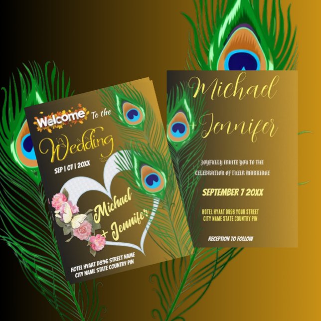 Elegant Peacock Feather & Rose Custom Wedding  Invitation (Creator Uploaded)