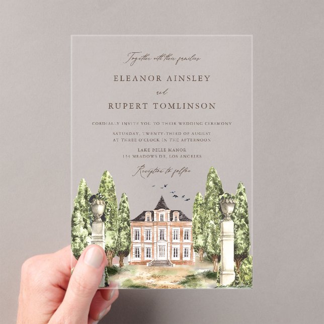 Elegant Peacock Feather Vintage Wedding Acrylic Invitations (Insitu (Handheld))