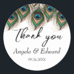 Elegant Peacock Feather Wedding Classic Round Sticker<br><div class="desc">Elegant Peacock Feather Wedding Classic Round Sticker</div>