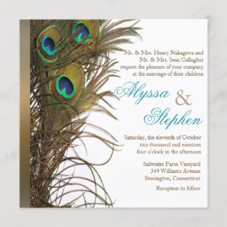 Elegant Peacock Feather Wedding Invitation 1