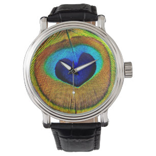 Elegant Peacock Feather With Heart Shaped Eye Watch