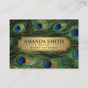 Elegant Peacock Feathers Faux Metallic Gold Business Card