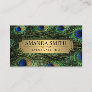 Elegant Peacock Feathers Faux Metallic Gold Business Card