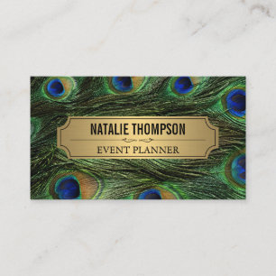 Elegant Peacock Feathers Faux Metallic Gold Business Card