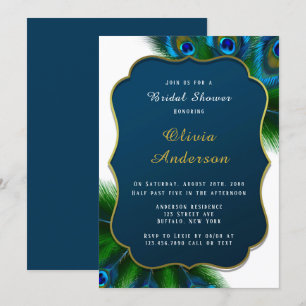 Elegant Peacock Feathers Gold Bridal Shower Invitation
