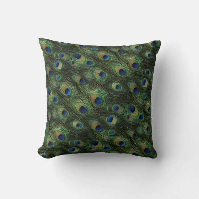 Elegant Peacock Feathers Pattern Pillow (Front)