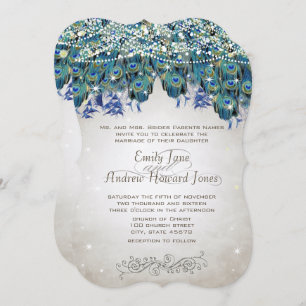 Elegant Peacock Feathers Teal Blue Green Turquoise Invitation
