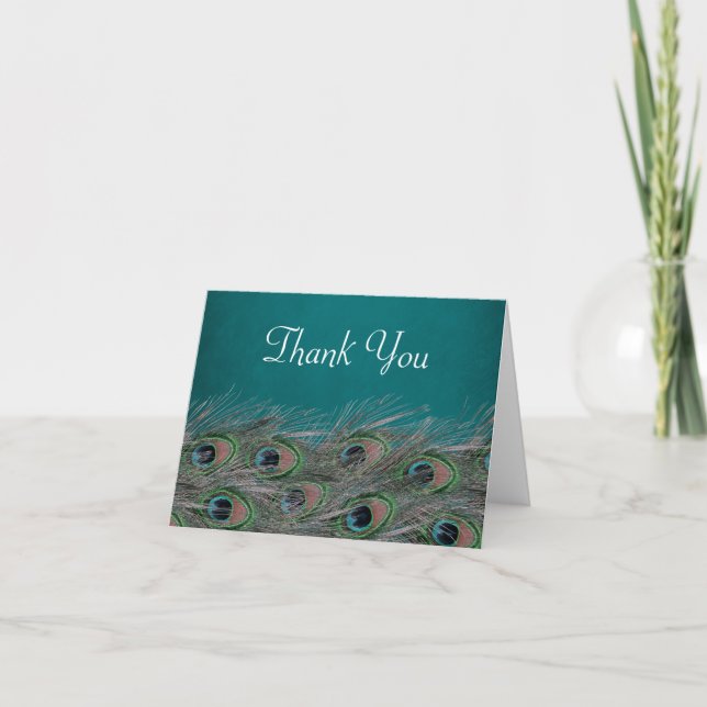Elegant Peacock Feathers Thank You Card (Front)