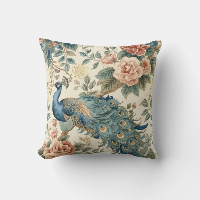 Elegant Peacock Floral  Cushion (Front)