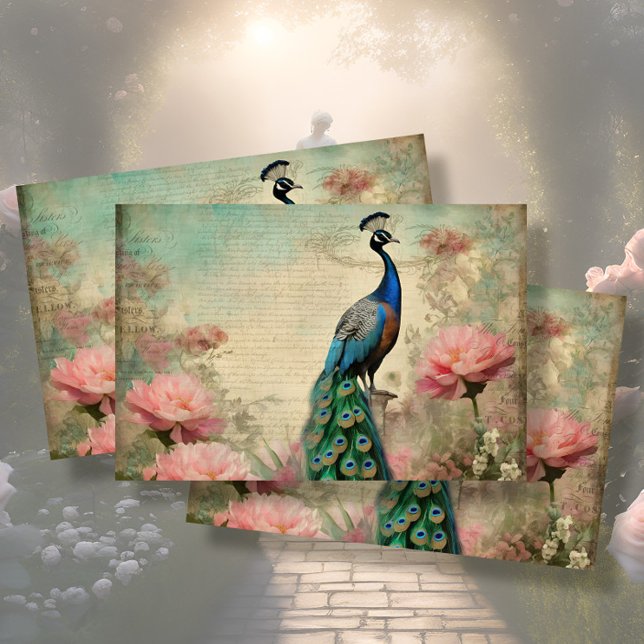 Elegant Peacock Floral French Ephemera Decoupage Tissue Paper (Creator Uploaded)