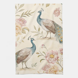 Elegant Peacock Floral Vintage (10) Tea Towel