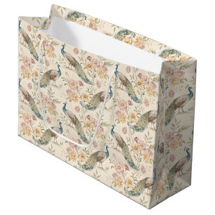 Elegant Peacock Floral Vintage (11) Large Gift Bag