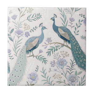 Elegant Peacock Floral Vintage (12) Tile