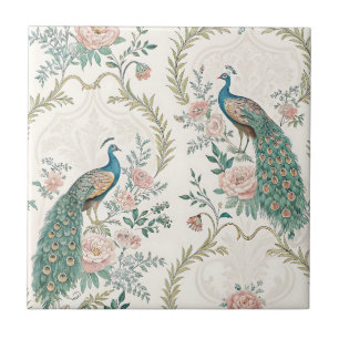 Elegant Peacock Floral Vintage (15) Tile
