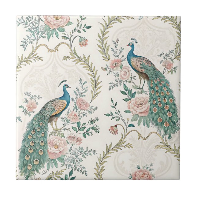 Elegant Peacock Floral Vintage (15) Tile (Front)