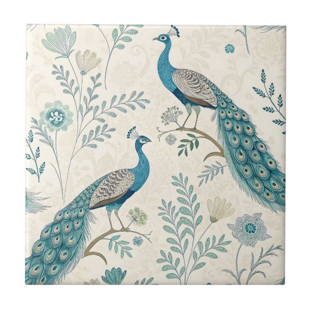 Elegant Peacock Floral Vintage (16) Tile (Front)