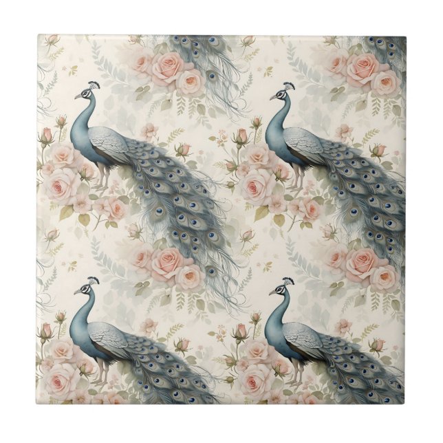 Elegant Peacock Floral Vintage (17) Tile (Front)