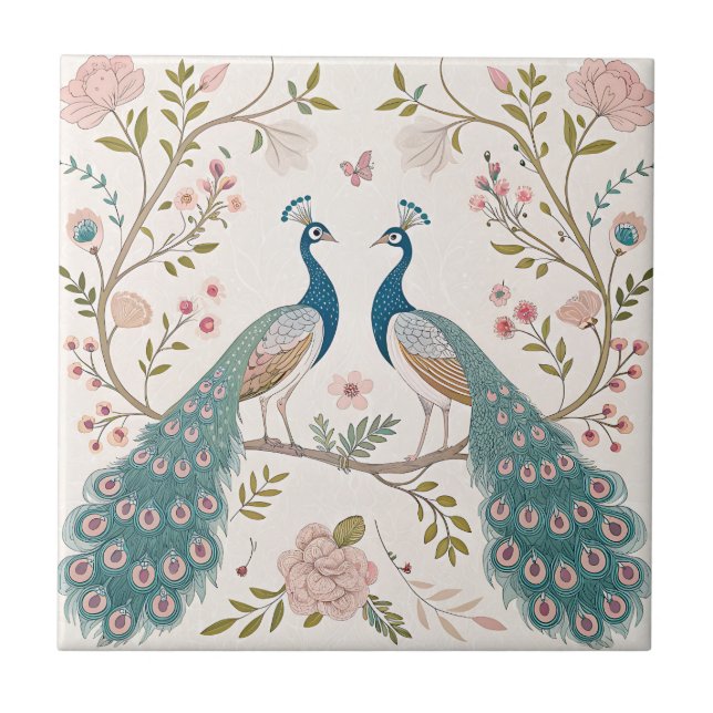 Elegant Peacock Floral Vintage (18) Tile (Front)
